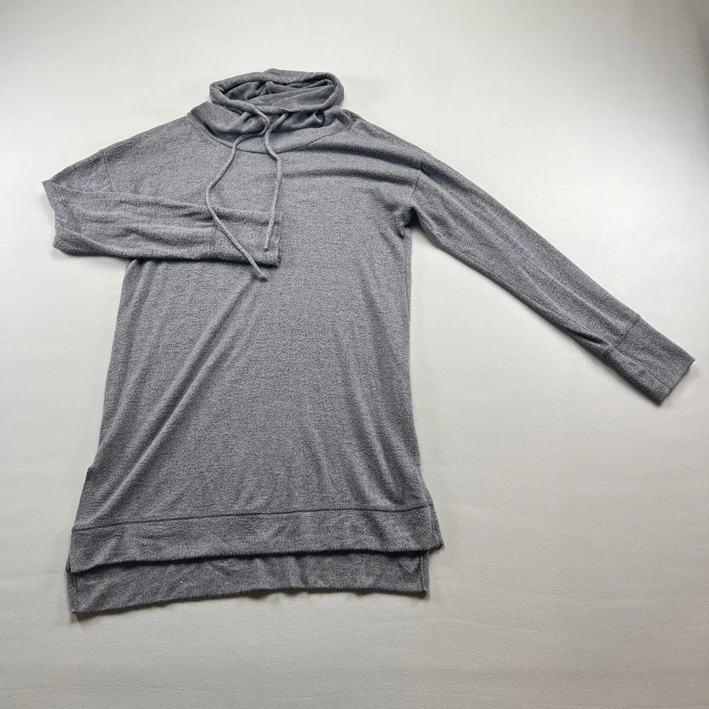 Ginger G Tunic Sweater Womens Small Heather Gray Stretch Cowl Neck High Low Hem